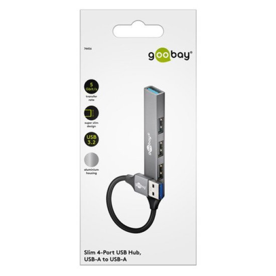 Goobay Usb Hub 74456, 4X Θυρών, Usb 3.2, 5Gbps, Usb Σύνδεση, Γκρι