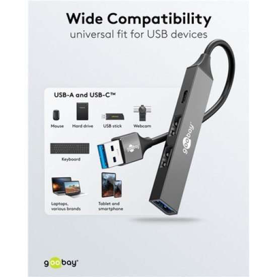 Goobay Usb Hub 74458, 4X Θυρών, Usb 3.2, 5Gbps, Usb Σύνδεση, Γκρι Goobay Usb Hub 74458, 4X Θυρών, Usb 3.2, 5Gbps, Usb Σύνδεση, Γκρι