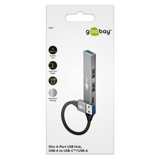 Goobay Usb Hub 74458, 4X Θυρών, Usb 3.2, 5Gbps, Usb Σύνδεση, Γκρι Goobay Usb Hub 74458, 4X Θυρών, Usb 3.2, 5Gbps, Usb Σύνδεση, Γκρι
