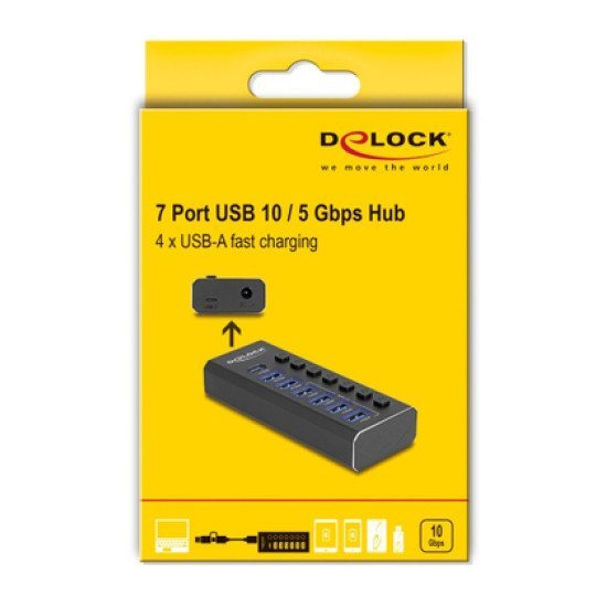 Delock Usb Hub 64326 Με Διακόπτες, 7X Θυρών, 10Gbps, Usb/Usb-C Σύνδεση, Μαύρο Delock Usb Hub 64326 Με Διακόπτες, 7X Θυρών, 10Gbps, Usb/Usb-C Σύνδεση, Μαύρο