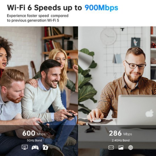 Powertech Ασύρματος Usb Αντάπτορας Δικτύου Pt-1386, 900Mbps Wifi 6, Bluetooth 5.3