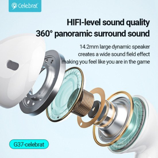 Celebrat Earphones Με Μικρόφωνο G37, Usb-C Σύνδεση, 14.2Mm, 1.2M, Λευκά Celebrat Earphones Με Μικρόφωνο G37, Usb-C Σύνδεση, 14.2Mm, 1.2M, Λευκά