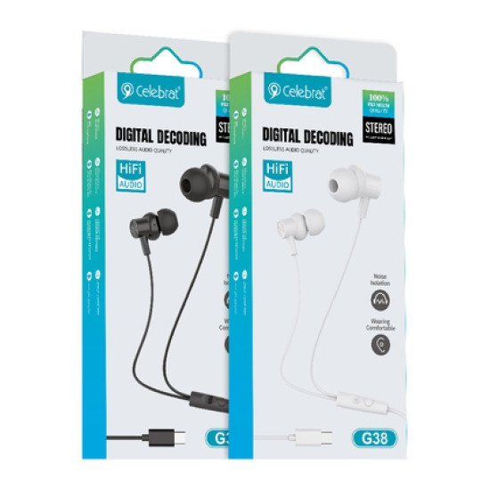 Celebrat Earphones Με Μικρόφωνο G38, Usb-C Σύνδεση, 10Mm, 1.2M, Μαύρα Celebrat Earphones Με Μικρόφωνο G38, Usb-C Σύνδεση, 10Mm, 1.2M, Μαύρα