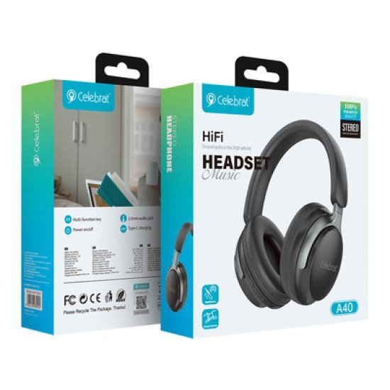 Celebrat Headphones A40, Ασύρματα & Ενσύρματα, 40Mm, 250Mah, Μαύρα Celebrat Headphones A40, Ασύρματα & Ενσύρματα, 40Mm, 250Mah, Μαύρα