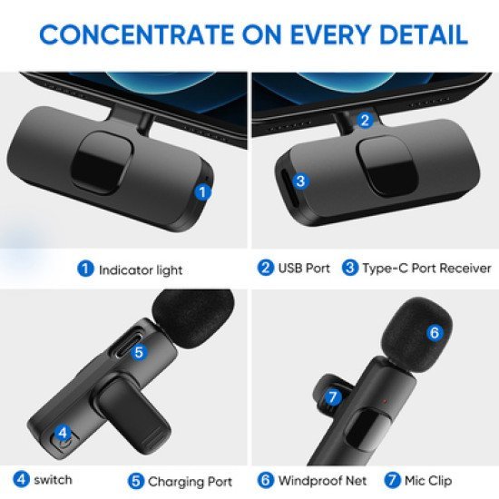 Apexel Ασύρματο Μικρόφωνο Apl-Mic003, Usb-C, 2.4Ghz, Μαύρο Apexel Ασύρματο Μικρόφωνο Apl-Mic003, Usb-C, 2.4Ghz, Μαύρο