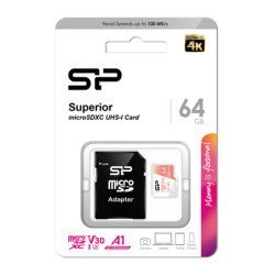 Silicon Power Κάρτα Μνήμης Microsdxc Superior, 64Gb, C10 Uhs-I U3 A1 V30