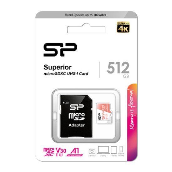 Silicon Power Κάρτα Μνήμης Microsdxc Superior, 512Gb, C10 Uhs-I U3 A1 V30 Silicon Power Κάρτα Μνήμης Microsdxc Superior, 512Gb, C10 Uhs-I U3 A1 V30
