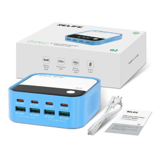 Relife Σταθμός Φόρτισης Q2, 4X Usb-C & 4X Usb, 120W, Gan, Μπλε Relife Σταθμός Φόρτισης Q2, 4X Usb-C & 4X Usb, 120W, Gan, Μπλε