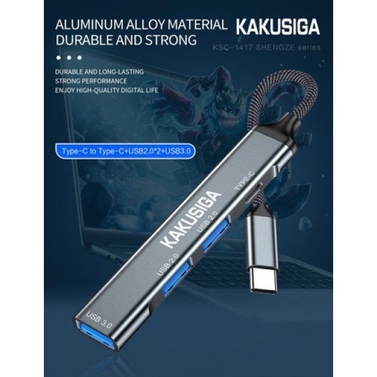 Kakusiga Usb Hub Ksc-1417, 4X Θυρών, Usb 3.0, 5Gbps, Usb-C Σύνδεση, Γκρι Kakusiga Usb Hub Ksc-1417, 4X Θυρών, Usb 3.0, 5Gbps, Usb-C Σύνδεση, Γκρι