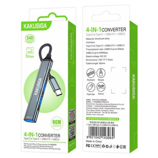 Kakusiga Usb Hub Ksc-1417, 4X Θυρών, Usb 3.0, 5Gbps, Usb-C Σύνδεση, Γκρι Kakusiga Usb Hub Ksc-1417, 4X Θυρών, Usb 3.0, 5Gbps, Usb-C Σύνδεση, Γκρι