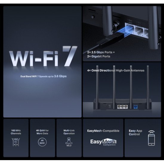Mercusys Router Mr27Be, Wifi 7, 3.6Gbps Be3600, Easymesh, Ver 1.20 Mercusys Router Mr27Be, Wifi 7, 3.6Gbps Be3600, Easymesh, Ver 1.20