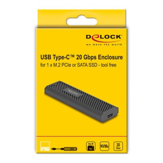 Delock Θήκη Για M.2 Nvme Pcie/Sata Ssd 42031, 20Gbps, Tool Free, Μαύρη Delock Θήκη Για M.2 Nvme Pcie/Sata Ssd 42031, 20Gbps, Tool Free, Μαύρη