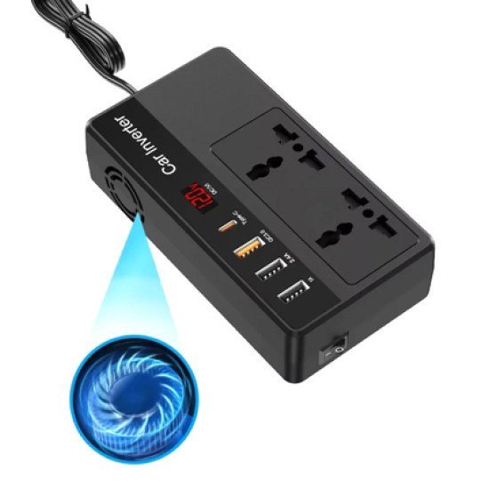 Powertech Inverter Αυτοκινήτου Ptl-023, 200W, 12V Dc Σε 220V Ac, Με Usb-C/3X Usb Powertech Inverter Αυτοκινήτου Ptl-023, 200W, 12V Dc Σε 220V Ac, Με Usb-C/3X Usb