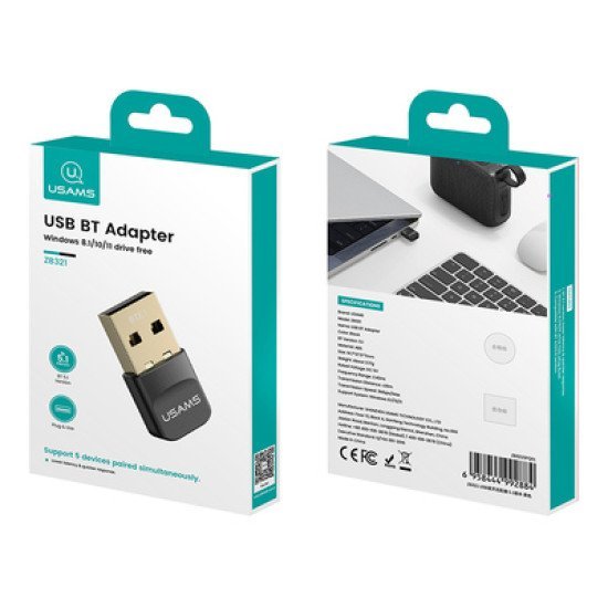 Usams Usb Αντάπτορας Bluetooth 5.1 Zb321, Μαύρος Usams Usb Αντάπτορας Bluetooth 5.1 Zb321, Μαύρος