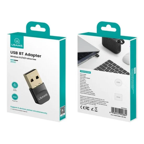 Usams Usb Αντάπτορας Bluetooth 5.1 Zb321, Μαύρος Usams Usb Αντάπτορας Bluetooth 5.1 Zb321, Μαύρος
