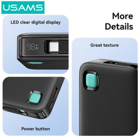 Usams Power Bank Cd224 Με Καλώδιο Usb-C, 2X Θύρες Εξόδου, 10000Mah, 20W, Λευκό Usams Power Bank Cd224 Με Καλώδιο Usb-C, 2X Θύρες Εξόδου, 10000Mah, 20W, Λευκό