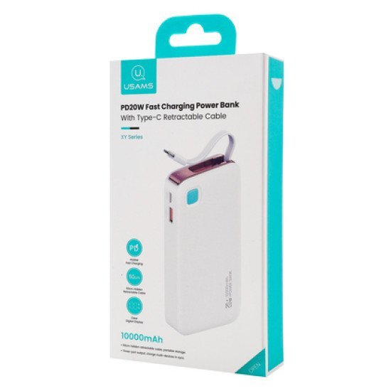 Usams Power Bank Cd224 Με Καλώδιο Usb-C, 2X Θύρες Εξόδου, 10000Mah, 20W, Λευκό Usams Power Bank Cd224 Με Καλώδιο Usb-C, 2X Θύρες Εξόδου, 10000Mah, 20W, Λευκό