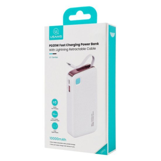 Usams Power Bank Cd225 Με Καλώδιο Lightning, 2X Θύρες Εξόδου, 10000Mah, 20W, Λευκό Usams Power Bank Cd225 Με Καλώδιο Lightning, 2X Θύρες Εξόδου, 10000Mah, 20W, Λευκό