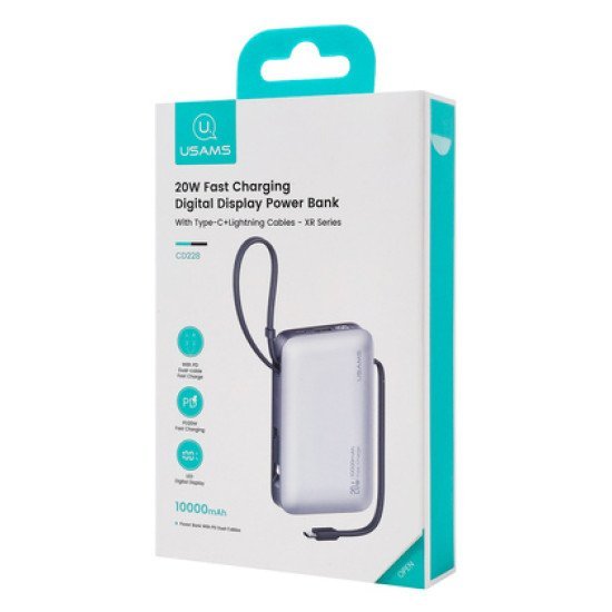 Usams Power Bank Cd228 Με 2X Καλώδια, 2X Θύρες Εξόδου, 10000Mah, 20W, Ασημί Usams Power Bank Cd228 Με 2X Καλώδια, 2X Θύρες Εξόδου, 10000Mah, 20W, Ασημί