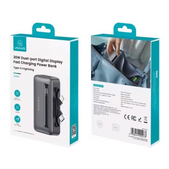 Usams Power Bank Cd233, Usb-C/Lightning Έξοδος, 4500Mah, 20W, Γκρι Usams Power Bank Cd233, Usb-C/Lightning Έξοδος, 4500Mah, 20W, Γκρι
