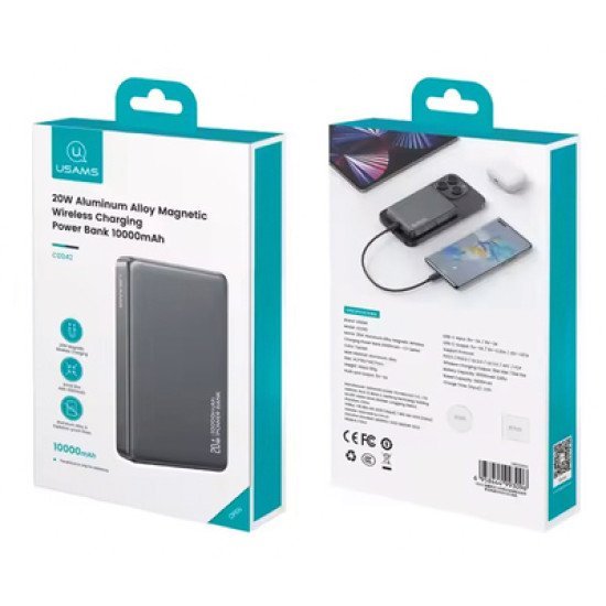 Usams Power Bank Cd242, Magnetic Wireless, Usb-C Έξοδος, 10000Mah, 20W, Γκρι Usams Power Bank Cd242, Magnetic Wireless, Usb-C Έξοδος, 10000Mah, 20W, Γκρι
