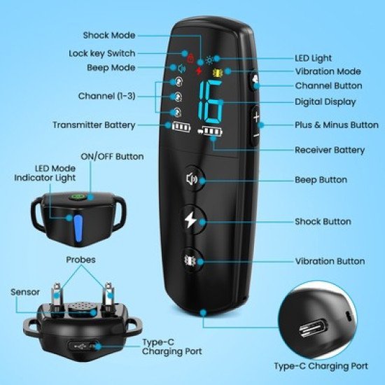 Powertech Ηλεκτρικό Κολάρο Εκπαίδευσης Σκύλου Pt-1398 Με Ασύρματο Χειριστήριο, Εμβέλεια 800M Powertech Ηλεκτρικό Κολάρο Εκπαίδευσης Σκύλου Pt-1398 Με Ασύρματο Χειριστήριο, Εμβέλεια 800M