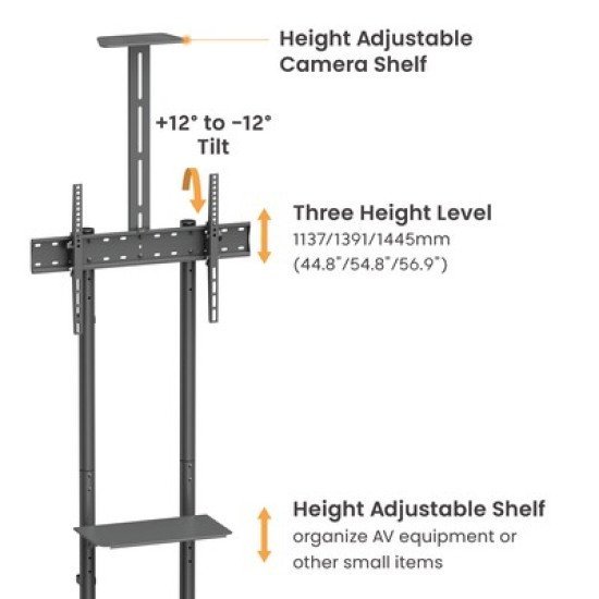 Brateck Βάση Τηλεόρασης Δαπέδου T1042T, 37-70", Έως 45Kg, Με Ράφια & Ροδάκια Brateck Βάση Τηλεόρασης Δαπέδου T1042T, 37-70", Έως 45Kg, Με Ράφια & Ροδάκια