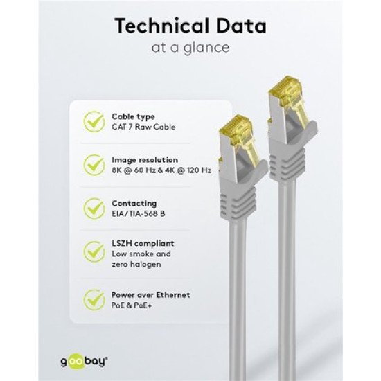 Goobay Καλώδιο Δικτύου 91567, Cat 7 S/Ftp, Copper, 500Mhz, 0.50M, Γκρι Goobay Καλώδιο Δικτύου 91567, Cat 7 S/Ftp, Copper, 500Mhz, 0.50M, Γκρι