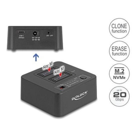 Delock Docking Station Για M.2 Nvme Ssd 64300, 2 Θέσεων, 20Gbps, Clone/Erase Function, Μαύρο Delock Docking Station Για M.2 Nvme Ssd 64300, 2 Θέσεων, 20Gbps, Clone/Erase Function, Μαύρο
