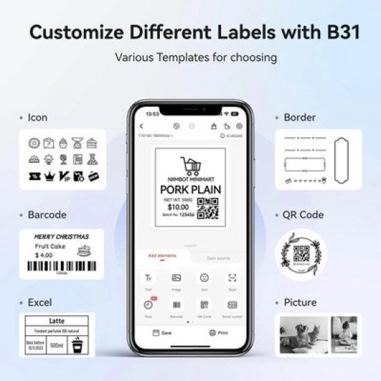 Niimbot Smart Θερμικός Εκτυπωτής Ετικετών B31, 203Dpi, Bluetooth, Μπλε Niimbot Smart Θερμικός Εκτυπωτής Ετικετών B31, 203Dpi, Bluetooth, Μπλε