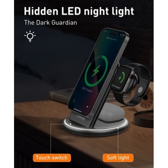 Ldnio Ασύρματος Φορτιστής Wl02 Με Led Φωτισμό, 3 Σε 1, 15W, Μαύρος Ldnio Ασύρματος Φορτιστής Wl02 Με Led Φωτισμό, 3 Σε 1, 15W, Μαύρος