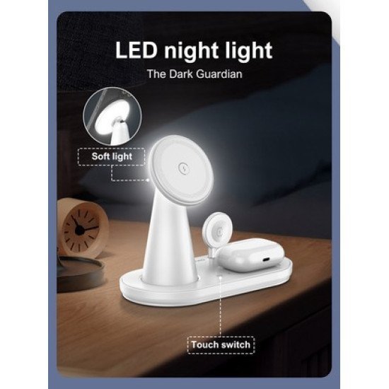 Ldnio Ασύρματος Φορτιστής Wl01 Με Led Φωτισμό, 3 Σε 1, 15W, Λευκός Ldnio Ασύρματος Φορτιστής Wl01 Με Led Φωτισμό, 3 Σε 1, 15W, Λευκός