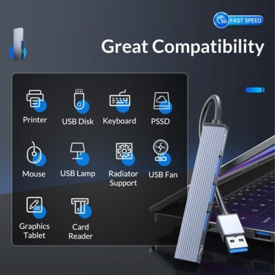 Orico Usb Hub Ah-A13, 4X Θυρών, Usb 3.0, 5Gbps, Usb Σύνδεση, Γκρι Orico Usb Hub Ah-A13, 4X Θυρών, Usb 3.0, 5Gbps, Usb Σύνδεση, Γκρι
