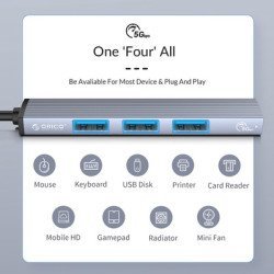 Orico Usb Hub Ah-13, 4X Θυρών, Usb 3.0, 5Gbps, Usb-C Σύνδεση, Γκρι