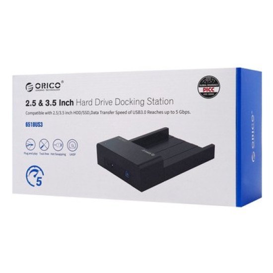 Orico Docking Station Για 2.5" Ή 3.5" Sata Hdd/Ssd 6518Us3-V2, 5Gbps, Μαύρο Orico Docking Station Για 2.5" Ή 3.5" Sata Hdd/Ssd 6518Us3-V2, 5Gbps, Μαύρο