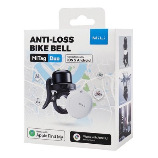 Mili Κουδούνι Ποδηλάτου Με Smart Tag Mitag Duo, Ios & Android, Bluetooth Tracker, Μαύρο/Λευκό Mili Κουδούνι Ποδηλάτου Με Smart Tag Mitag Duo, Ios & Android, Bluetooth Tracker, Μαύρο/Λευκό