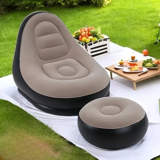 Home Use Φουσκωτός Καναπές & Σκαμπό Huh-0239, 116X98X83Cm & 61X31Cm, Μαύρο/Καφέ Home Use Φουσκωτός Καναπές & Σκαμπό Huh-0239, 116X98X83Cm & 61X31Cm, Μαύρο/Καφέ
