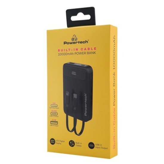 Powertech Power Bank Με Καλώδια Και Οθόνη Pt-1417 10000Mah, 22.5W, Μαύρο Powertech Power Bank Με Καλώδια Και Οθόνη Pt-1417 10000Mah, 22.5W, Μαύρο