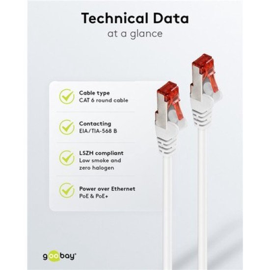 Goobay Καλώδιο Δικτύου 93505, Cat 6 S/Ftp, Copper, 250Mhz, 2M, Λευκό Goobay Καλώδιο Δικτύου 93505, Cat 6 S/Ftp, Copper, 250Mhz, 2M, Λευκό