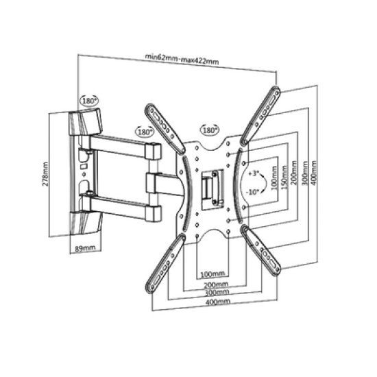 Brateck Επιτοίχια Βάση Διπλού Βραχίονα Kla27-443 Για Monitor 32-55" 30Kg