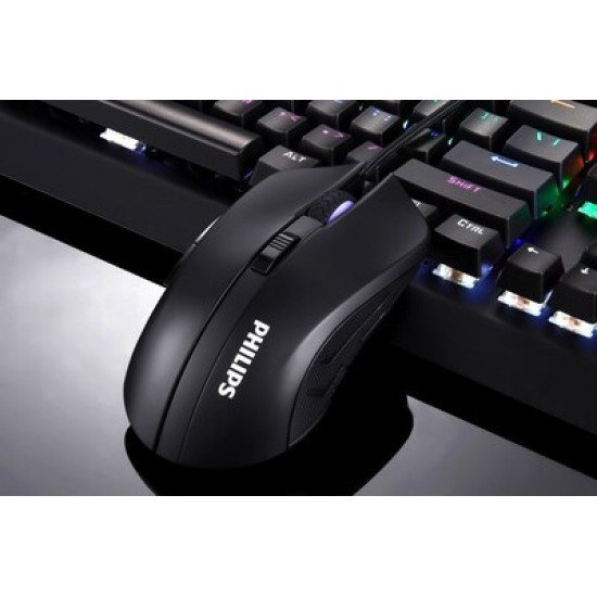 PHILIPS ενσύρματο gaming ποντίκι SPK9313, 2400DPI, 6 πλήκτρα, μαύρο