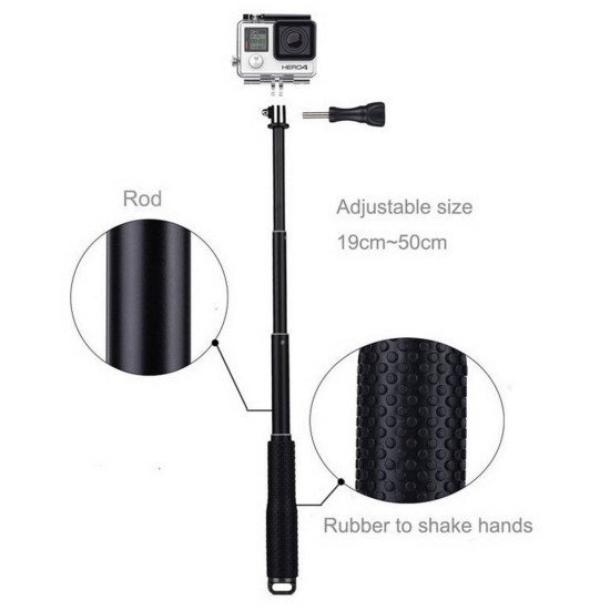 Selfie Stick Monopod LEDISTAR LDX-806 για Φωτογραφικές Μηχανές τύπου GoPro. Πτυσσόμενο Μαύρο Μήκος: 18cm-48cm