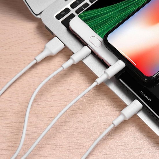 Καλώδιο σύνδεσης Hoco X25 3 σε 1 USB σε Micro-USB, Lightning, USB-C Fast Charging 2.0A Λευκό 1m