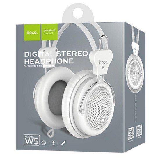 Ακουστικά Stereo Hoco W5 Manno 3.5mm Λευκά με Μικρόφωνο και Πλήκτρο Ελέγχου