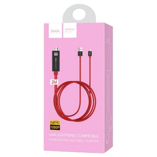 Καλώδιο σύνδεσης Hoco UA4 2 σε 1 HDMI σε USB και Lightning Full HD 2m Μαύρο/Κόκκινο