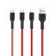 Καλώδιο σύνδεσης Hoco U31 Benay Braided με Νάυλον Κορδόνι 3 σε 1 USB σε Micro-USB, Lightning, USB-C Κόκκινο 1,2m