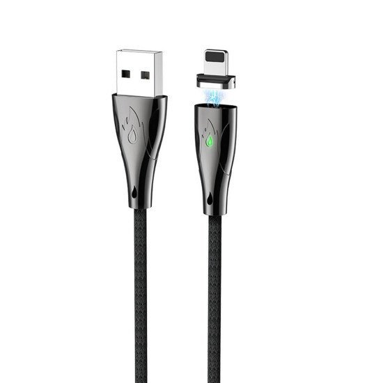 Καλώδιο σύνδεσης Hoco U75 Magnetic USB σε Lightning 3.0A με Μαγνητικό Αποσπώμενο Βύσμα και LED Ένδειξη Μαύρο 1.2m