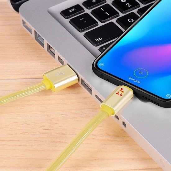 Καλώδιο σύνδεσης Hoco UPL 12 Plus USB σε USB-C 3.0A με PVC Jelly και Φωτεινή Ένδειξη 1,2m Χρυσαφί