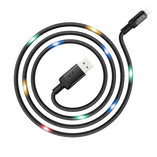 Καλώδιο σύνδεσης Hoco U63 Spirit USB σε Lightning 2.4A και Φωτεινές Ενδείξεις με Ηχητικό Αισθητήρα Μαύρο 1.2m