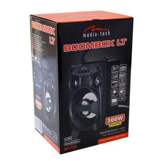 Φορητό Ηχείο Bluetooth Media-Tech Boombox LT MT3155 300W, με Ενσωματωμένο Ραδιόφωνο, Micro SD Card, AUX, MP3, USB Ισχύς music power 300W PMPO.